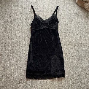 black lace slip on velvet dress